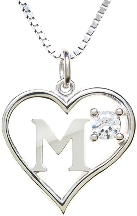 Icy Jewelry Silver Sterling Necklace Initial Letter A-Z Birthstone for Women – Personalized Custom Jewelry Pendant with Heart Design Customized Dainty Charm for Wife Girlfriend Mom – 18" Box Chain