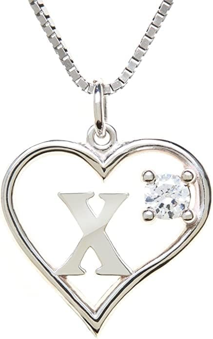 Icy Jewelry Silver Sterling Necklace Initial Letter A-Z Birthstone for Women – Personalized Custom Jewelry Pendant with Heart Design Customized Dainty Charm for Wife Girlfriend Mom – 18" Box Chain