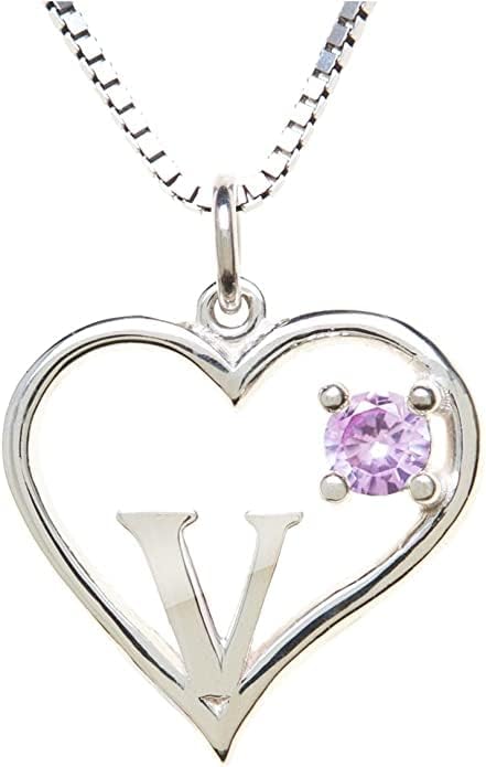Icy Jewelry Silver Sterling Necklace Initial Letter A-Z Birthstone for Women – Personalized Custom Jewelry Pendant with Heart Design Customized Dainty Charm for Wife Girlfriend Mom – 18" Box Chain