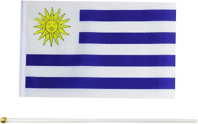 20 Pack Small Uruguay Flags on Stick Mini Handheld Uruguayan Flag for Parades, Independence Day and Patriotic Events 5x8 Inch Durable Weather-Resistant Flags with 12 Inch Sticks(Uruguay)