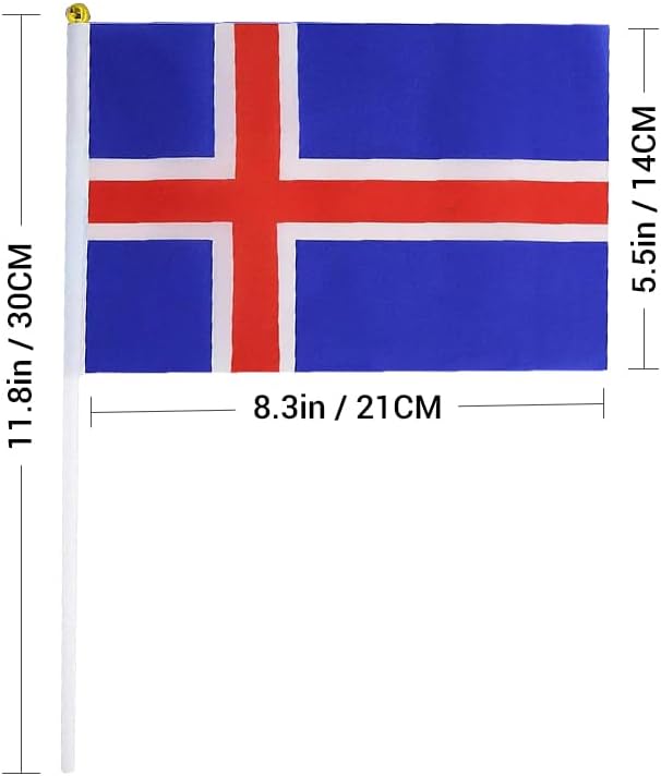 20 Pack Small Iceland Flags on Stick Mini Handheld Icelanders Flag for Parades, Independence Day and Patriotic Events 5x8 Inch Durable Weather-Resistant Flags with 12 Inch Sticks(Iceland)