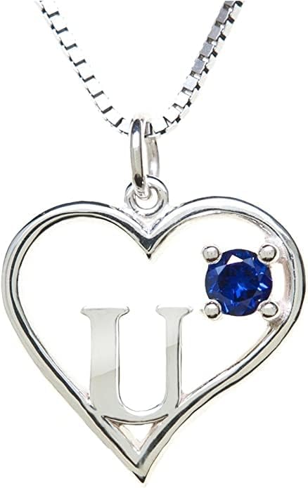 Icy Jewelry Silver Sterling Necklace Initial Letter A-Z Birthstone for Women – Personalized Custom Jewelry Pendant with Heart Design Customized Dainty Charm for Wife Girlfriend Mom – 18" Box Chain