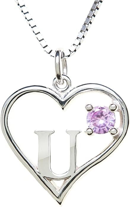Icy Jewelry Silver Sterling Necklace Initial Letter A-Z Birthstone for Women – Personalized Custom Jewelry Pendant with Heart Design Customized Dainty Charm for Wife Girlfriend Mom – 18" Box Chain