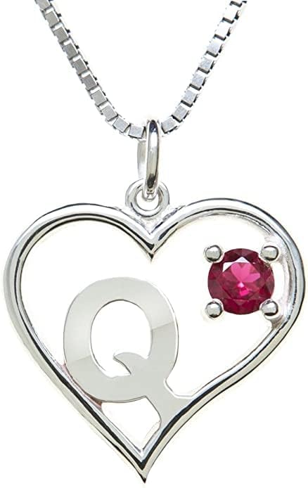 Icy Jewelry Silver Sterling Necklace Initial Letter A-Z Birthstone for Women – Personalized Custom Jewelry Pendant with Heart Design Customized Dainty Charm for Wife Girlfriend Mom – 18" Box Chain