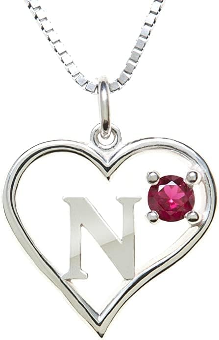 Icy Jewelry Silver Sterling Necklace Initial Letter A-Z Birthstone for Women – Personalized Custom Jewelry Pendant with Heart Design Customized Dainty Charm for Wife Girlfriend Mom – 18" Box Chain