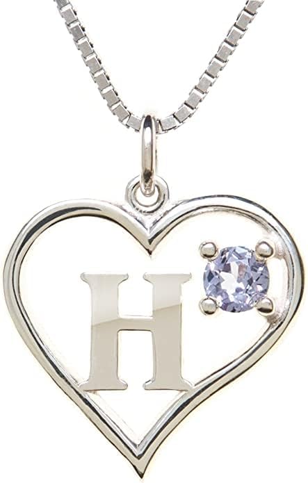 Icy Jewelry Silver Sterling Necklace Initial Letter A-Z Birthstone for Women – Personalized Custom Jewelry Pendant with Heart Design Customized Dainty Charm for Wife Girlfriend Mom – 18" Box Chain