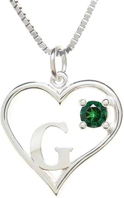 Icy Jewelry Silver Sterling Necklace Initial Letter A-Z Birthstone for Women – Personalized Custom Jewelry Pendant with Heart Design Customized Dainty Charm for Wife Girlfriend Mom – 18" Box Chain