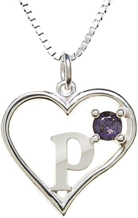 Icy Jewelry Silver Sterling Necklace Initial Letter A-Z Birthstone for Women – Personalized Custom Jewelry Pendant with Heart Design Customized Dainty Charm for Wife Girlfriend Mom – 18" Box Chain