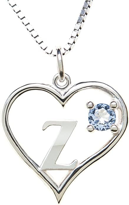 Icy Jewelry Silver Sterling Necklace Initial Letter A-Z Birthstone for Women – Personalized Custom Jewelry Pendant with Heart Design Customized Dainty Charm for Wife Girlfriend Mom – 18" Box Chain