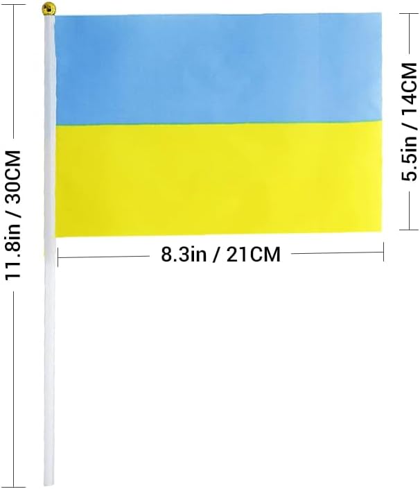 20 Pack Small Ukraine Flags on Stick Mini Handheld Ukrainian Flag for Parades, Independence Day and Patriotic Events 5x8 Inch Durable Weather-Resistant Flags with 12 Inch Sticks(Ukraine)