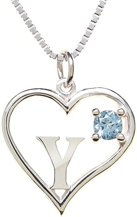 Icy Jewelry Silver Sterling Necklace Initial Letter A-Z Birthstone for Women – Personalized Custom Jewelry Pendant with Heart Design Customized Dainty Charm for Wife Girlfriend Mom – 18" Box Chain