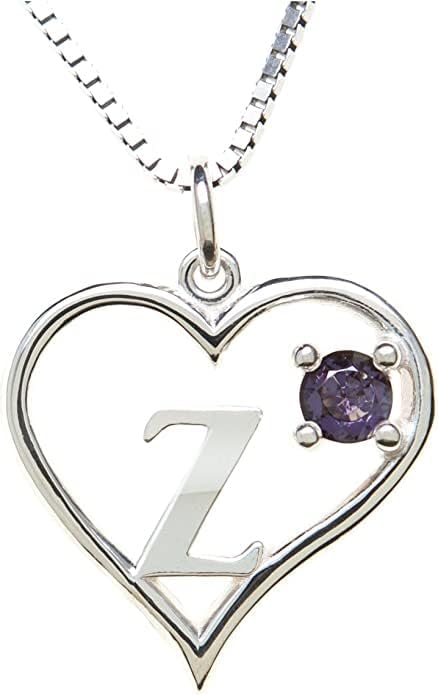 Icy Jewelry Silver Sterling Necklace Initial Letter A-Z Birthstone for Women – Personalized Custom Jewelry Pendant with Heart Design Customized Dainty Charm for Wife Girlfriend Mom – 18" Box Chain