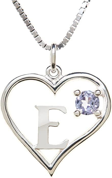 Icy Jewelry Silver Sterling Necklace Initial Letter A-Z Birthstone for Women – Personalized Custom Jewelry Pendant with Heart Design Customized Dainty Charm for Wife Girlfriend Mom – 18" Box Chain