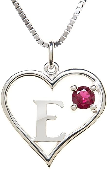 Icy Jewelry Silver Sterling Necklace Initial Letter A-Z Birthstone for Women – Personalized Custom Jewelry Pendant with Heart Design Customized Dainty Charm for Wife Girlfriend Mom – 18" Box Chain