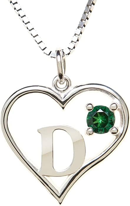 Icy Jewelry Silver Sterling Necklace Initial Letter A-Z Birthstone for Women – Personalized Custom Jewelry Pendant with Heart Design Customized Dainty Charm for Wife Girlfriend Mom – 18" Box Chain