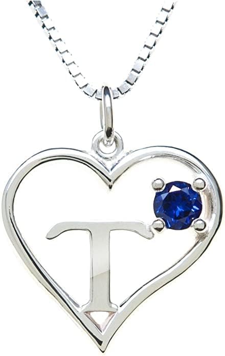 Icy Jewelry Silver Sterling Necklace Initial Letter A-Z Birthstone for Women – Personalized Custom Jewelry Pendant with Heart Design Customized Dainty Charm for Wife Girlfriend Mom – 18" Box Chain
