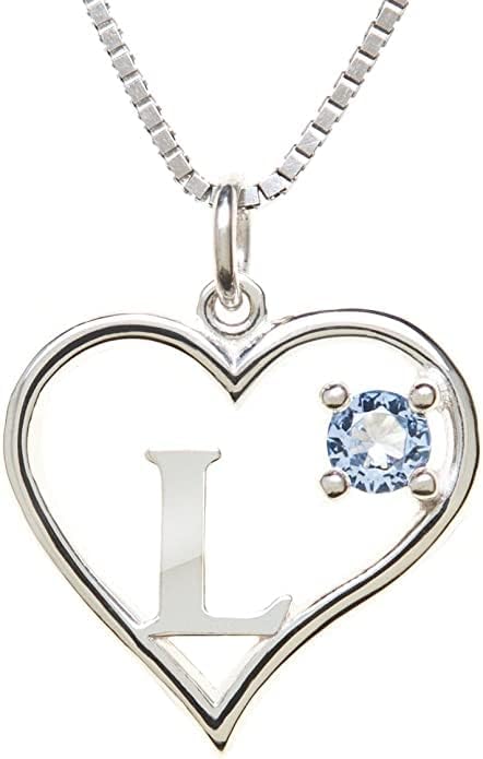 Icy Jewelry Silver Sterling Necklace Initial Letter A-Z Birthstone for Women – Personalized Custom Jewelry Pendant with Heart Design Customized Dainty Charm for Wife Girlfriend Mom – 18" Box Chain