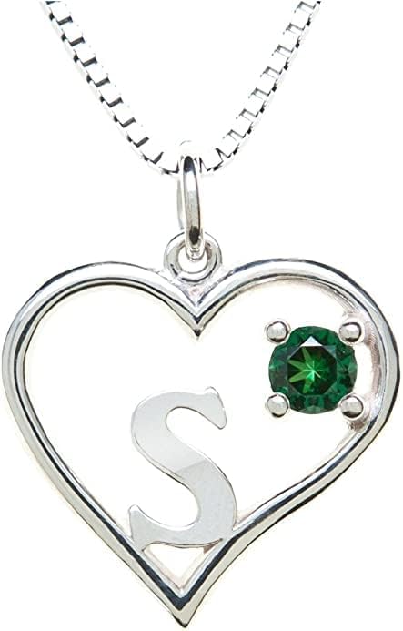 Icy Jewelry Silver Sterling Necklace Initial Letter A-Z Birthstone for Women – Personalized Custom Jewelry Pendant with Heart Design Customized Dainty Charm for Wife Girlfriend Mom – 18" Box Chain
