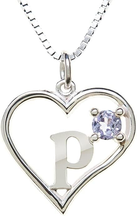 Icy Jewelry Silver Sterling Necklace Initial Letter A-Z Birthstone for Women – Personalized Custom Jewelry Pendant with Heart Design Customized Dainty Charm for Wife Girlfriend Mom – 18" Box Chain