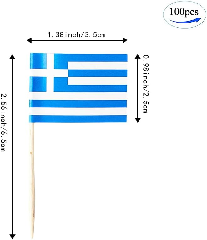 Greece Flag Greek Flag, Small Mini Greece Toothpick Flags for Food, Cupcakes, Cocktails, Appetizers, Bar Party Decorations