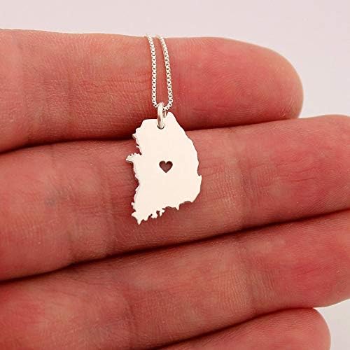 South Korea necklace sterling silver personalized i love Korea necklace with heart comes with Box style chain Korea country charm Necklace