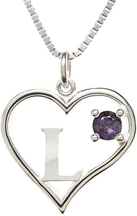 Icy Jewelry Silver Sterling Necklace Initial Letter A-Z Birthstone for Women – Personalized Custom Jewelry Pendant with Heart Design Customized Dainty Charm for Wife Girlfriend Mom – 18" Box Chain