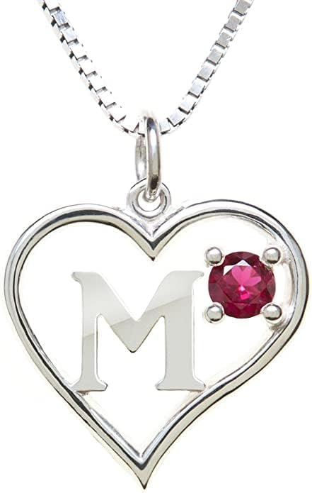 Icy Jewelry Silver Sterling Necklace Initial Letter A-Z Birthstone for Women – Personalized Custom Jewelry Pendant with Heart Design Customized Dainty Charm for Wife Girlfriend Mom – 18" Box Chain