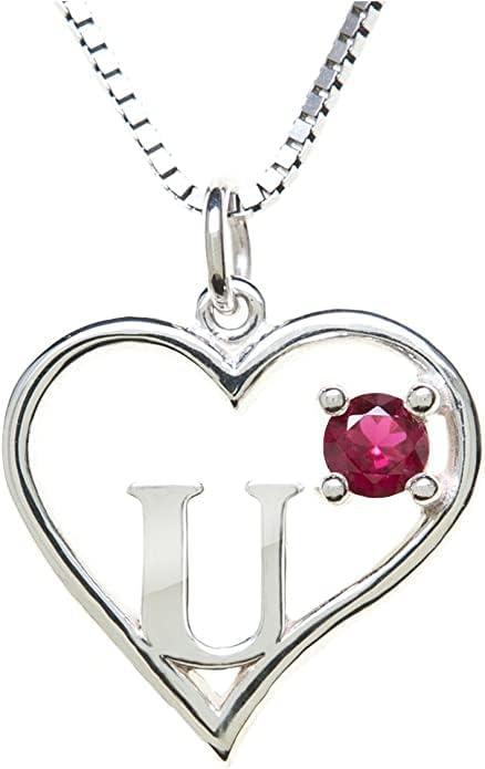 Icy Jewelry Silver Sterling Necklace Initial Letter A-Z Birthstone for Women – Personalized Custom Jewelry Pendant with Heart Design Customized Dainty Charm for Wife Girlfriend Mom – 18" Box Chain