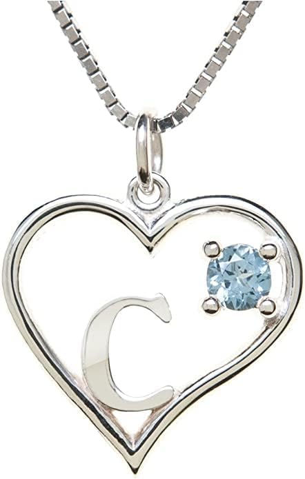 Icy Jewelry Silver Sterling Necklace Initial Letter A-Z Birthstone for Women – Personalized Custom Jewelry Pendant with Heart Design Customized Dainty Charm for Wife Girlfriend Mom – 18" Box Chain