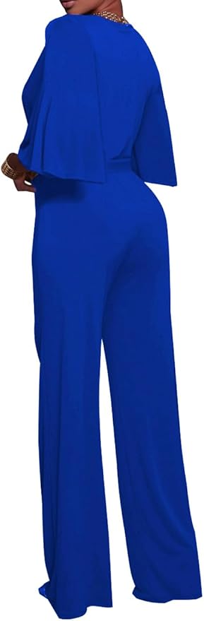 BessCops Womens Loose Short Sleeve Belted Wide Leg Pant Romper Jumpsuit Casual Business One Piece Outfits