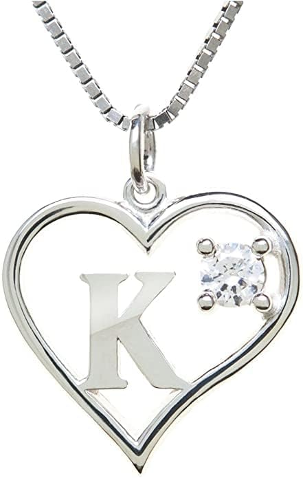 Icy Jewelry Silver Sterling Necklace Initial Letter A-Z Birthstone for Women – Personalized Custom Jewelry Pendant with Heart Design Customized Dainty Charm for Wife Girlfriend Mom – 18" Box Chain