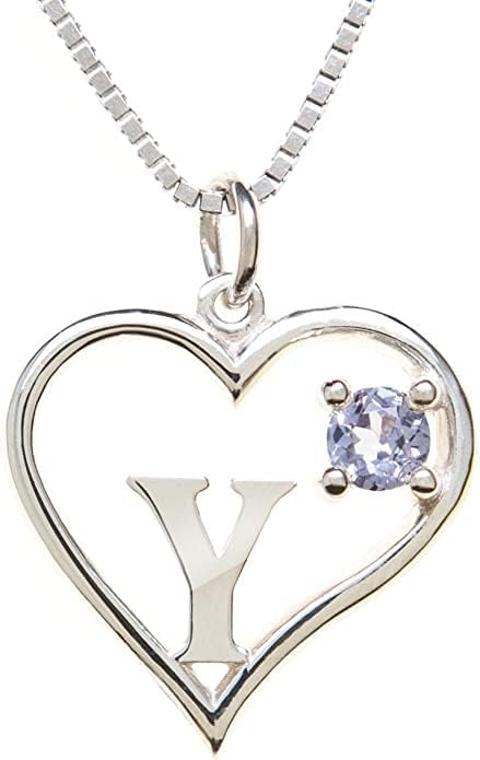 Icy Jewelry Silver Sterling Necklace Initial Letter A-Z Birthstone for Women – Personalized Custom Jewelry Pendant with Heart Design Customized Dainty Charm for Wife Girlfriend Mom – 18" Box Chain