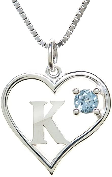 Icy Jewelry Silver Sterling Necklace Initial Letter A-Z Birthstone for Women – Personalized Custom Jewelry Pendant with Heart Design Customized Dainty Charm for Wife Girlfriend Mom – 18" Box Chain