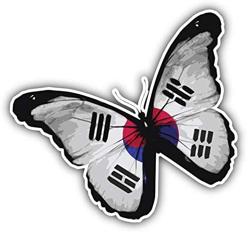 Glover Trading South Korea Grunge Flag Butterfly Round Stainless Steel Metal Key Chain Keychain Ring Double Sided Deisgn