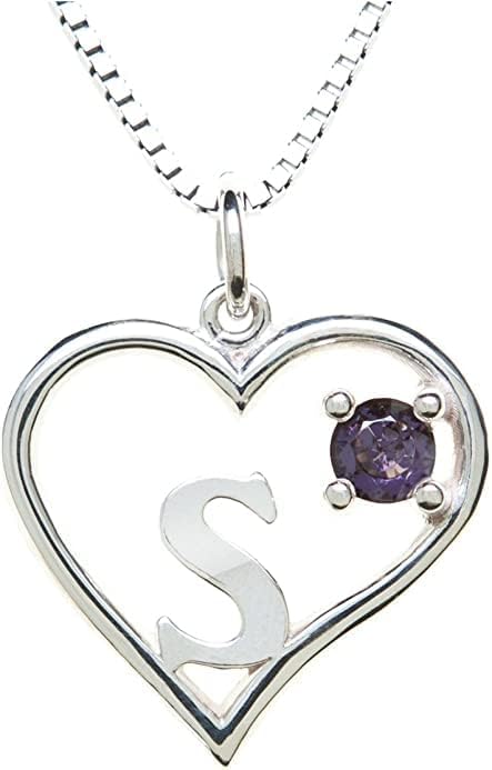 Icy Jewelry Silver Sterling Necklace Initial Letter A-Z Birthstone for Women – Personalized Custom Jewelry Pendant with Heart Design Customized Dainty Charm for Wife Girlfriend Mom – 18" Box Chain