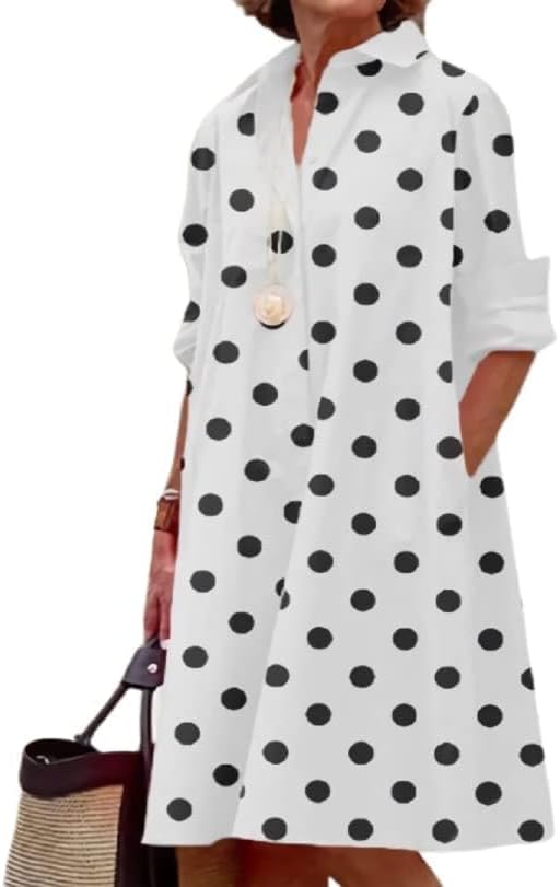 Womens 2025 Long Sleeve Button Down Shirt Summer Dress Casual V Neck Loose Fit Midi Shirt Dresses with Pockets