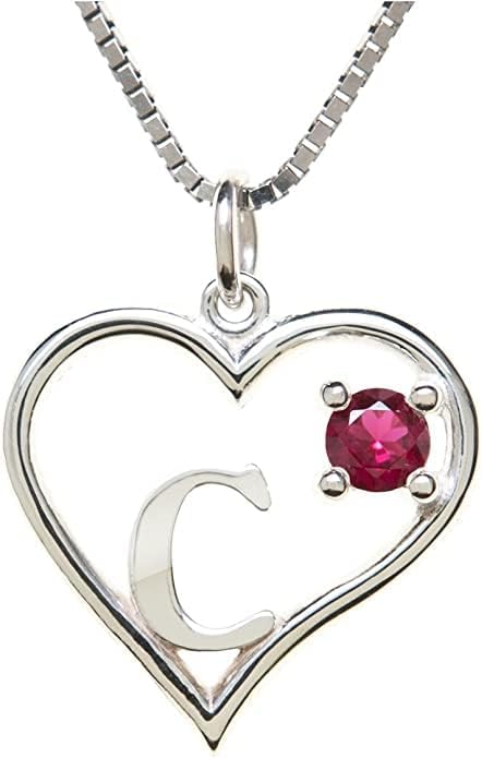 Icy Jewelry Silver Sterling Necklace Initial Letter A-Z Birthstone for Women – Personalized Custom Jewelry Pendant with Heart Design Customized Dainty Charm for Wife Girlfriend Mom – 18" Box Chain