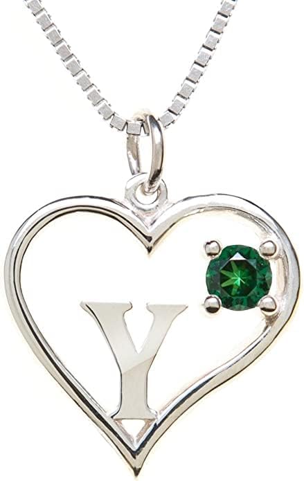 Icy Jewelry Silver Sterling Necklace Initial Letter A-Z Birthstone for Women – Personalized Custom Jewelry Pendant with Heart Design Customized Dainty Charm for Wife Girlfriend Mom – 18" Box Chain