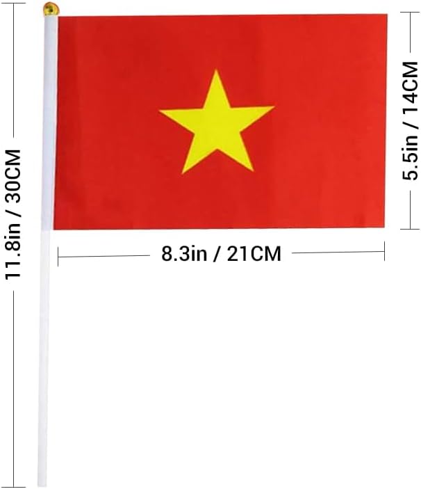 20 Pack Small Vietnam Flags on Stick Mini Handheld Vietnamese Flag for Parades, Independence Day and Patriotic Events 5x8 Inch Durable Weather-Resistant Flags with 12 Inch Sticks(Vietnam)