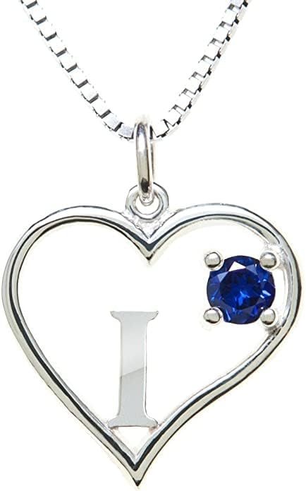 Icy Jewelry Silver Sterling Necklace Initial Letter A-Z Birthstone for Women – Personalized Custom Jewelry Pendant with Heart Design Customized Dainty Charm for Wife Girlfriend Mom – 18" Box Chain