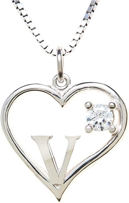 Icy Jewelry Silver Sterling Necklace Initial Letter A-Z Birthstone for Women – Personalized Custom Jewelry Pendant with Heart Design Customized Dainty Charm for Wife Girlfriend Mom – 18" Box Chain
