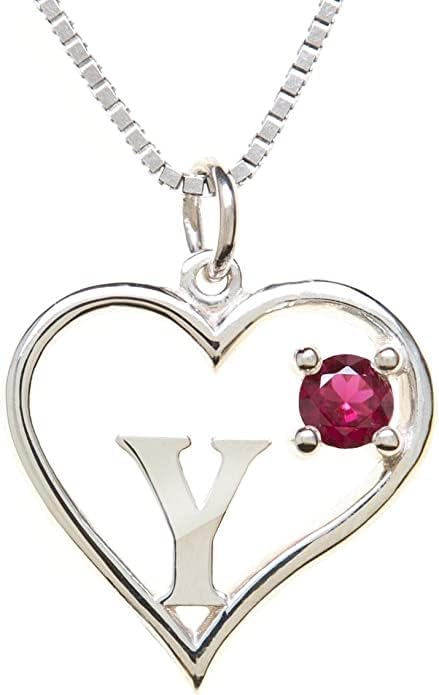 Icy Jewelry Silver Sterling Necklace Initial Letter A-Z Birthstone for Women – Personalized Custom Jewelry Pendant with Heart Design Customized Dainty Charm for Wife Girlfriend Mom – 18" Box Chain