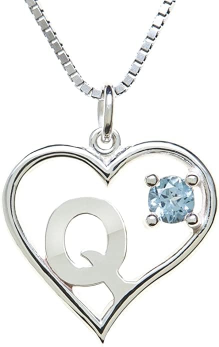 Icy Jewelry Silver Sterling Necklace Initial Letter A-Z Birthstone for Women – Personalized Custom Jewelry Pendant with Heart Design Customized Dainty Charm for Wife Girlfriend Mom – 18" Box Chain