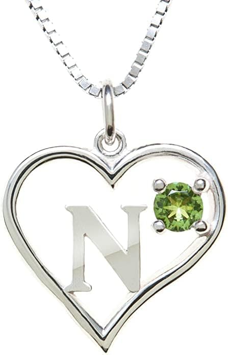Icy Jewelry Silver Sterling Necklace Initial Letter A-Z Birthstone for Women – Personalized Custom Jewelry Pendant with Heart Design Customized Dainty Charm for Wife Girlfriend Mom – 18" Box Chain