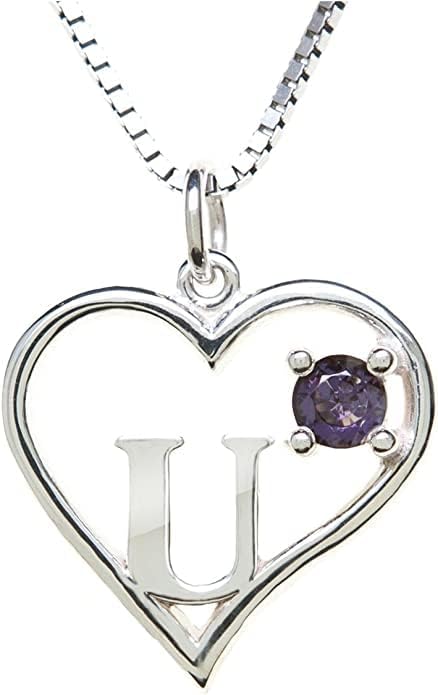 Icy Jewelry Silver Sterling Necklace Initial Letter A-Z Birthstone for Women – Personalized Custom Jewelry Pendant with Heart Design Customized Dainty Charm for Wife Girlfriend Mom – 18" Box Chain