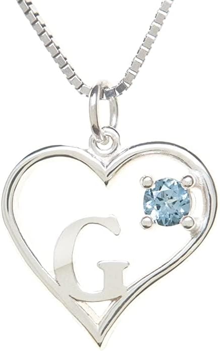 Icy Jewelry Silver Sterling Necklace Initial Letter A-Z Birthstone for Women – Personalized Custom Jewelry Pendant with Heart Design Customized Dainty Charm for Wife Girlfriend Mom – 18" Box Chain