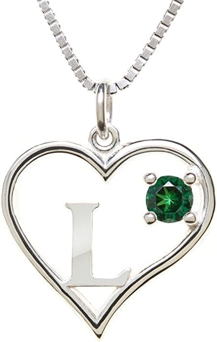 Icy Jewelry Silver Sterling Necklace Initial Letter A-Z Birthstone for Women – Personalized Custom Jewelry Pendant with Heart Design Customized Dainty Charm for Wife Girlfriend Mom – 18" Box Chain