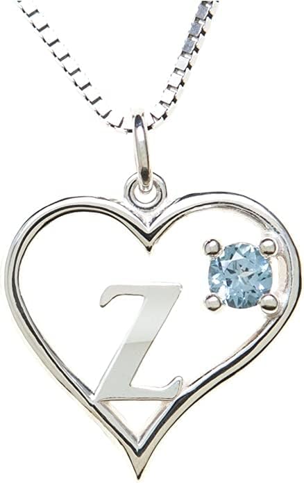 Icy Jewelry Silver Sterling Necklace Initial Letter A-Z Birthstone for Women – Personalized Custom Jewelry Pendant with Heart Design Customized Dainty Charm for Wife Girlfriend Mom – 18" Box Chain