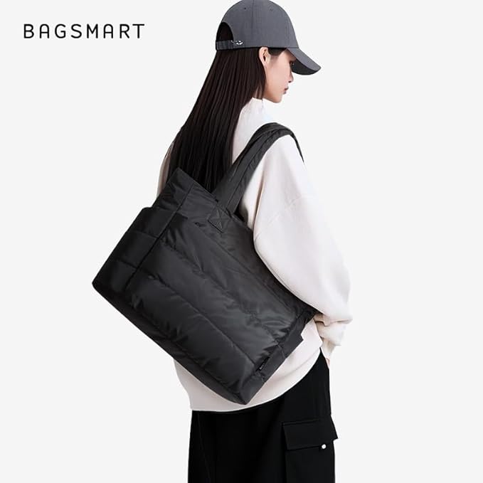 BAGSMART Tote Bag for Women, Lightweight Puffy Tote Bag with Compartments Shoulder Bag Handbag for Travel, Work, Gym | Lightweight, Puffy, Tote Bag with Compartments, Quilted, for Travel, Work