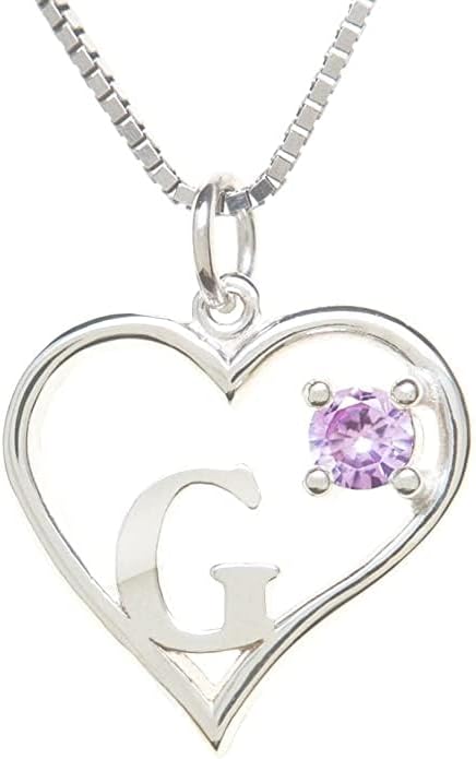 Icy Jewelry Silver Sterling Necklace Initial Letter A-Z Birthstone for Women – Personalized Custom Jewelry Pendant with Heart Design Customized Dainty Charm for Wife Girlfriend Mom – 18" Box Chain